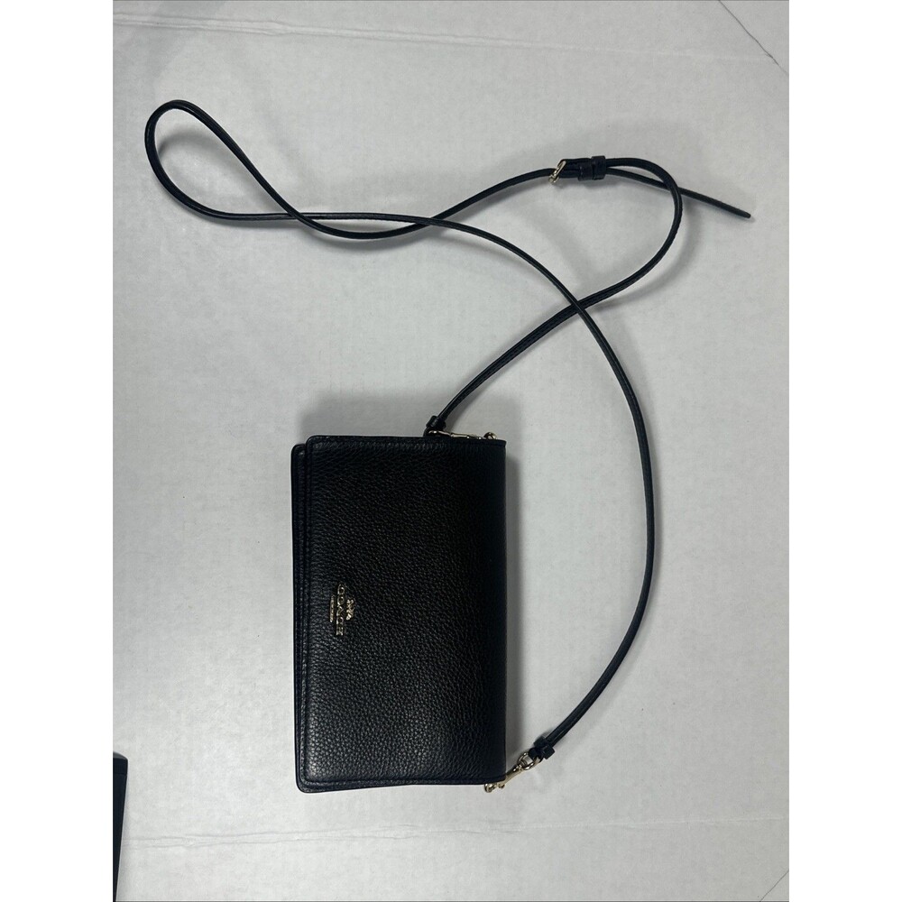 Coach Black Pebbled Crossbody Wallet Bag w/ Detachable Strap, Gold Hardware